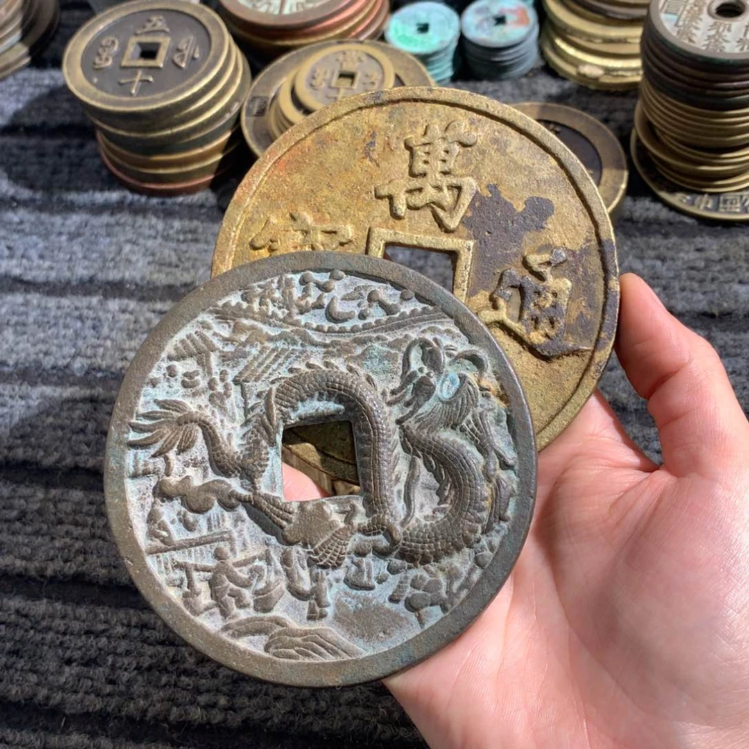铜2枚花钱手工翻砂铸造现代工艺品