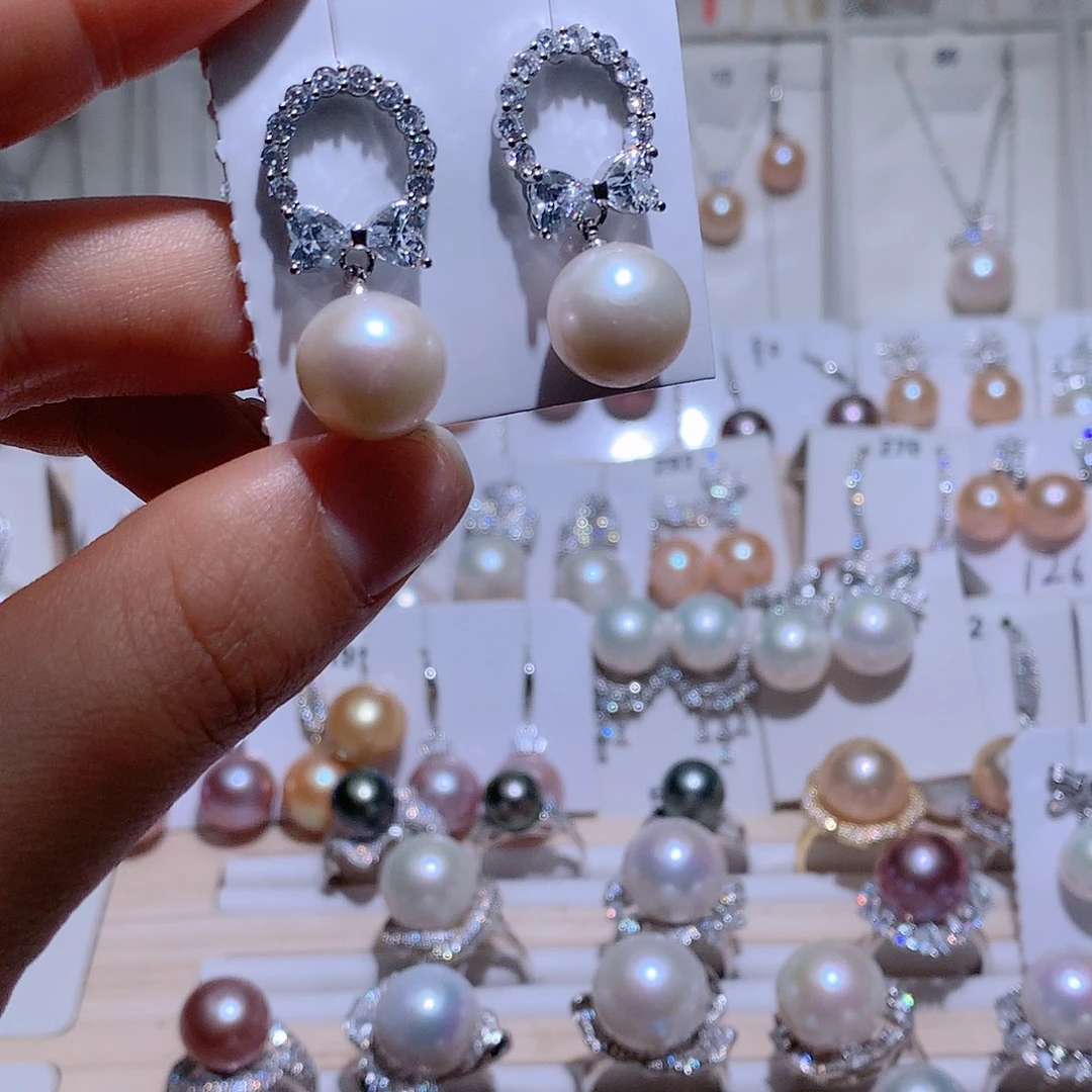 淡水珍珠耳饰银S925镶嵌11.8mm