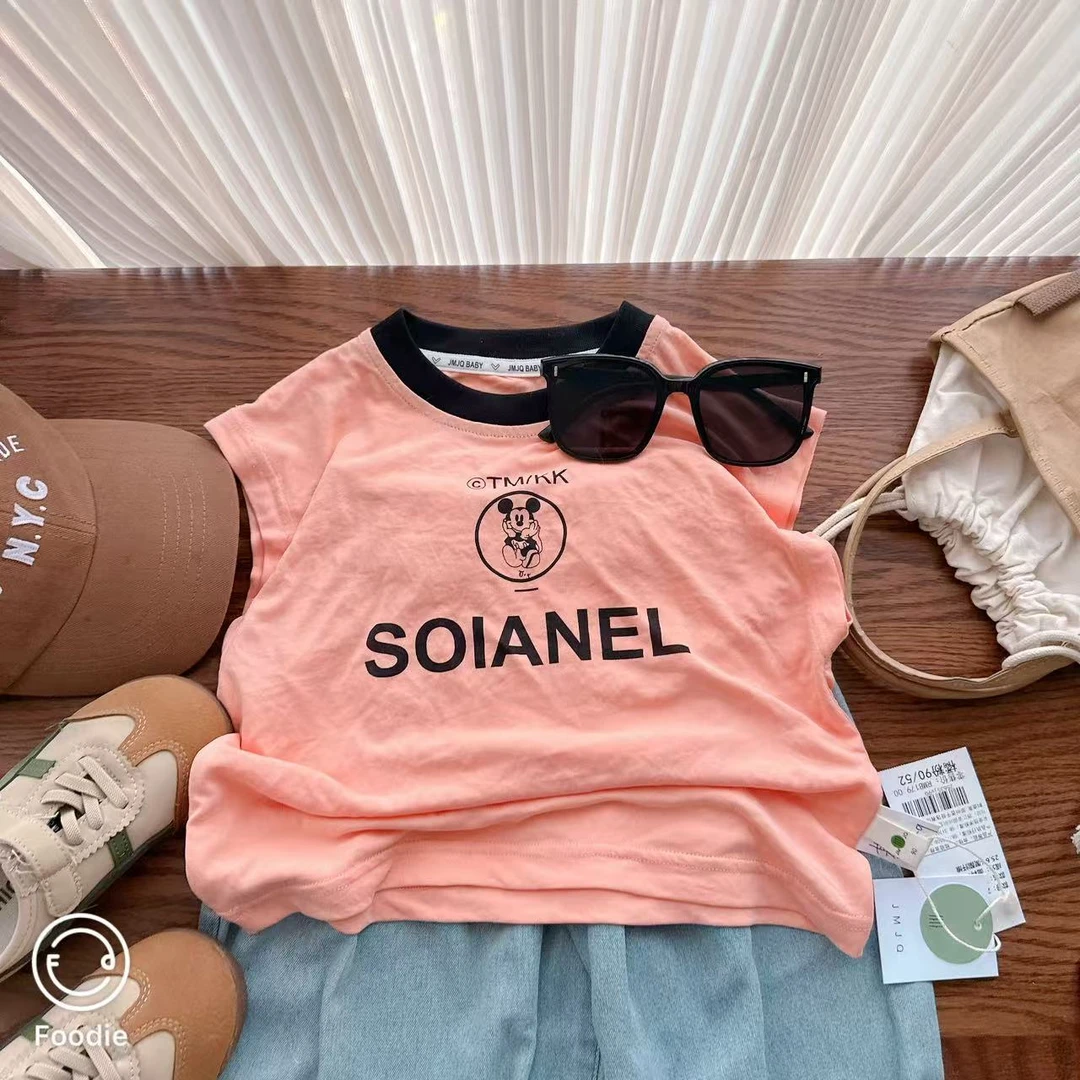 【JMJQ 25635】夏季新款儿童韩版卡通印花清凉无袖背心短袖上衣