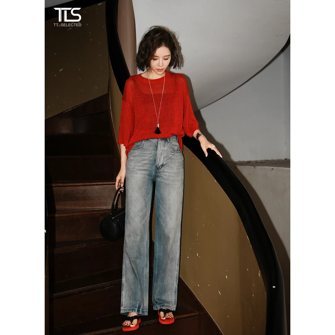 TT【宝藏裤】时髦复古水洗长腿精高腰显瘦直筒阔腿牛仔裤11NZ1265