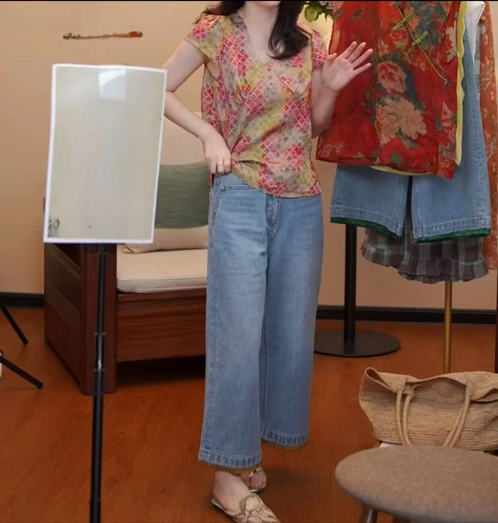 欧洲站2025夏季新品设计感小个子九分阔腿牛仔短裤女正版南油