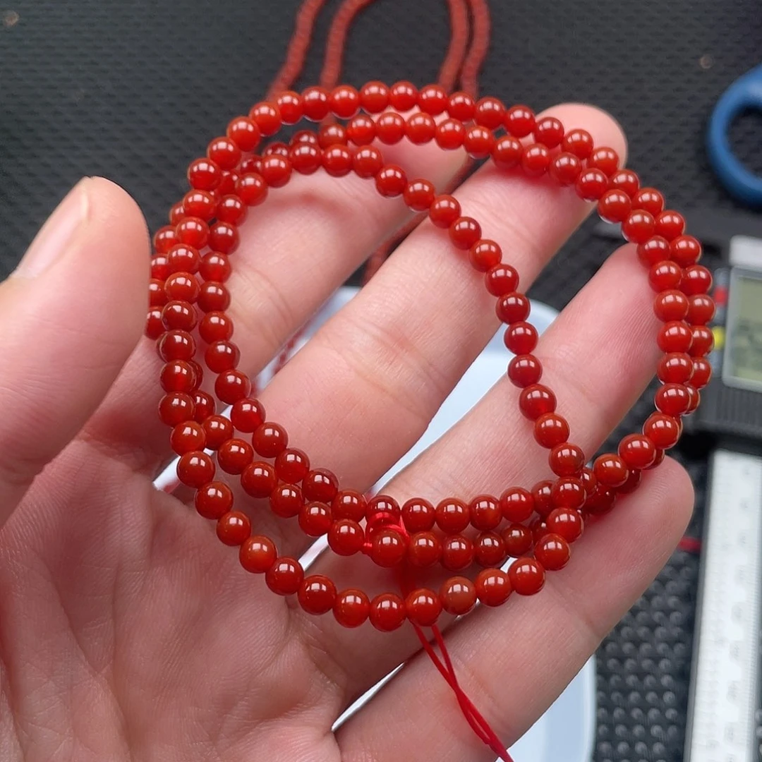 南红玛瑙4mm柿子红圆珠三圈未镶嵌