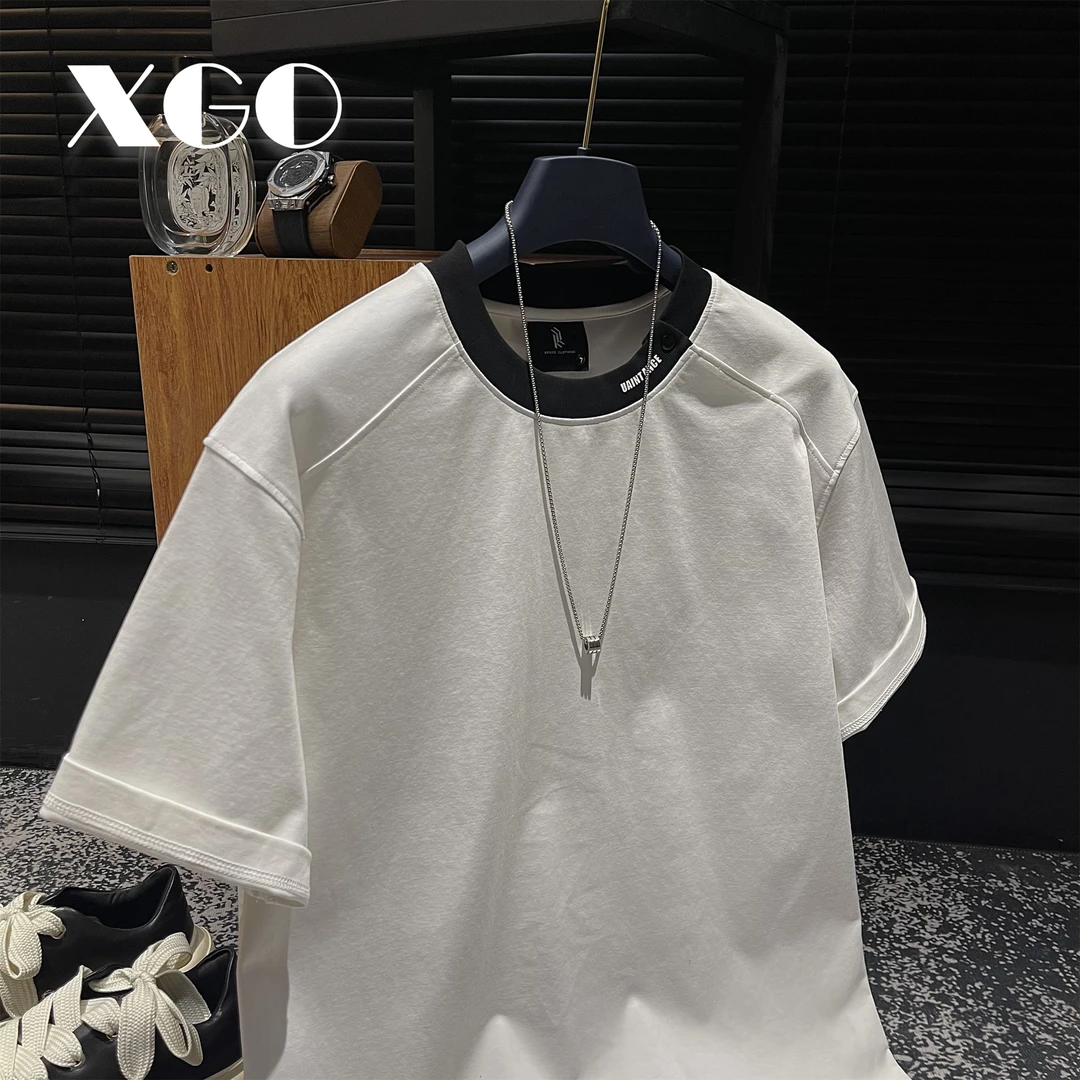【XGORAD】原创高定重磅字母印花领口纽扣设计男士休闲百搭短袖T恤