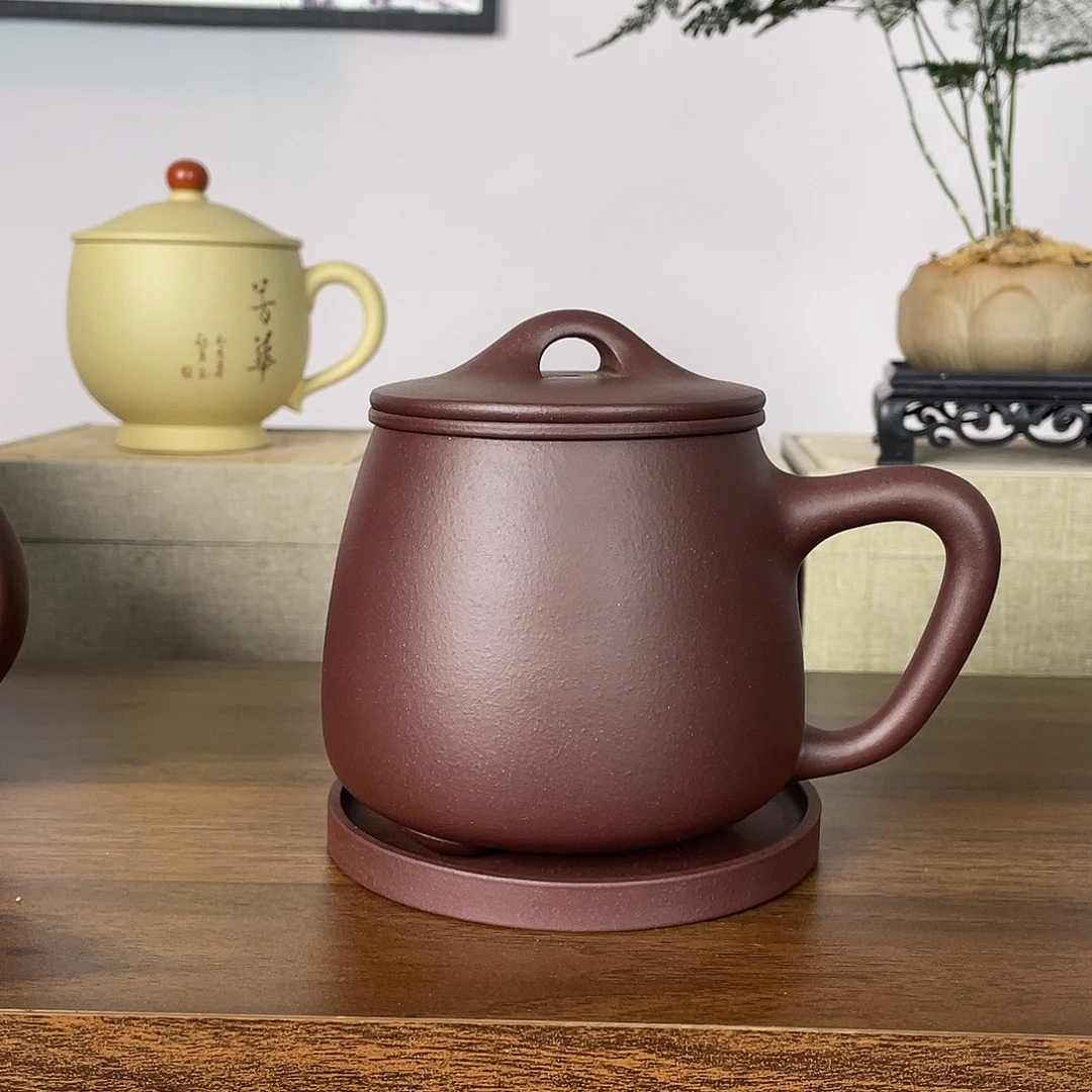 紫砂茶杯石瓢四件套500cc半手工底槽清