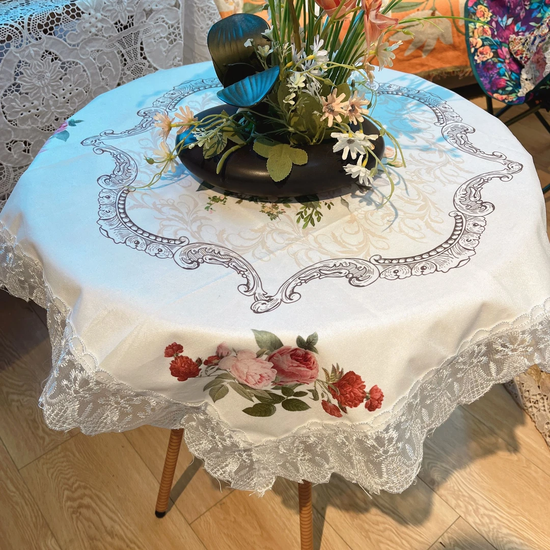 DY249-2麂皮绒（80*80cm）麂皮绒为底古镇玫瑰桌布