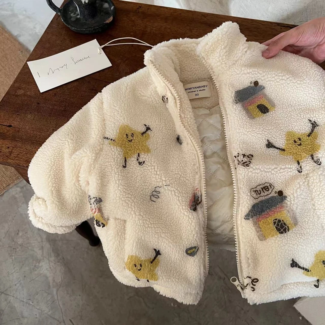 儿童棉衣2025冬季新品男女童加厚卡通棉衣宝宝羊羔毛外套潮67012
