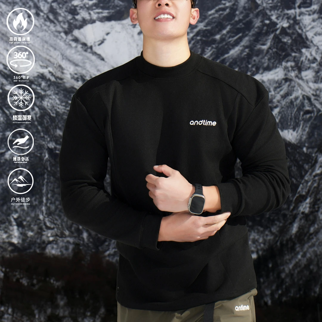 andtime秋冬重磅加厚保暖双面德绒弹力健身服装修身长袖高领打底