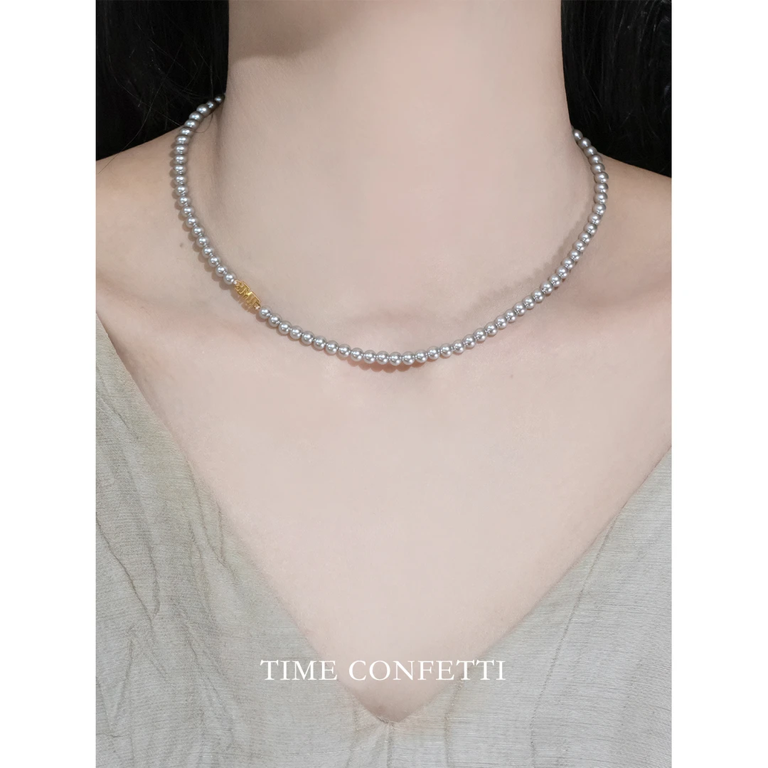 链子925银 【孙二娘】时空之行-法式气质米珠TIME项链TC 5597