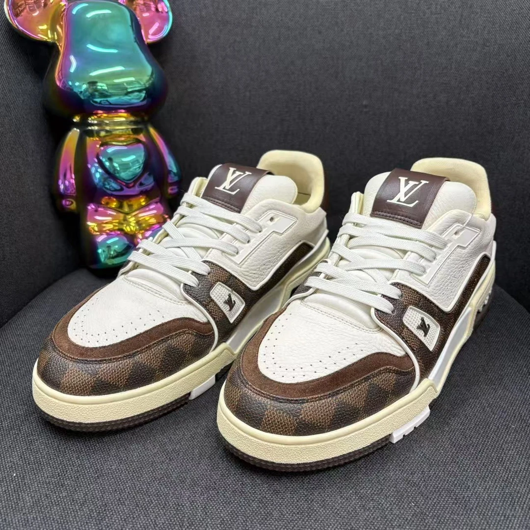 99新 LouisVuitton/路易威登 trainer白棕色复古棋盘格