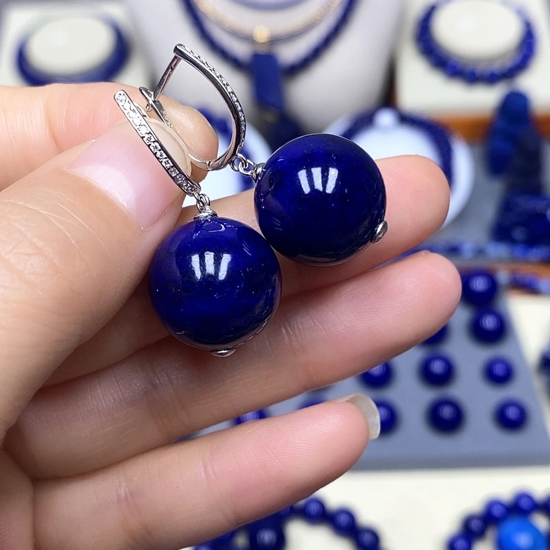 青金石银S925镶嵌耳饰