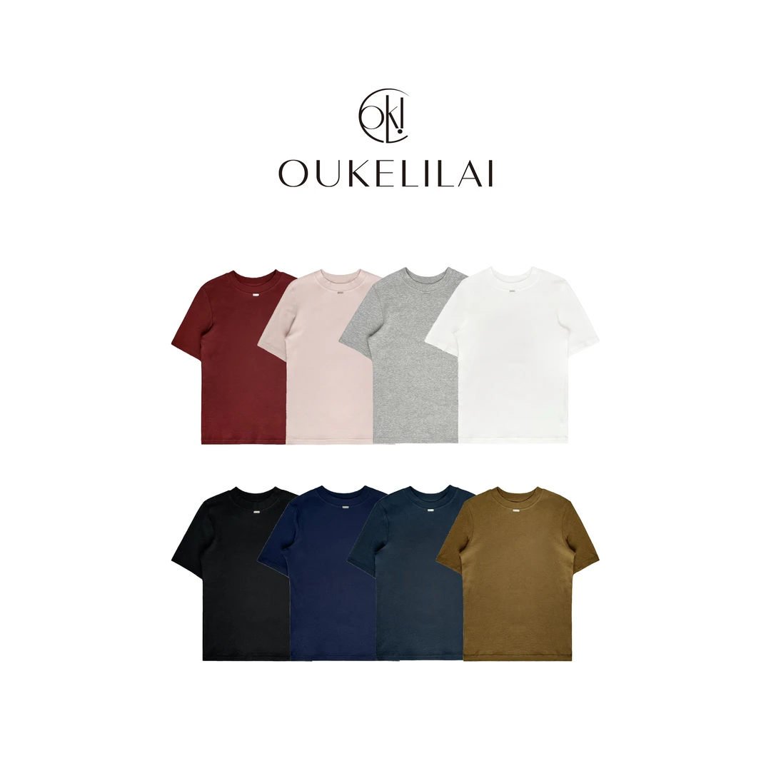 099【万能搭】简约纯色通勤款胸前贴牌高弹短袖