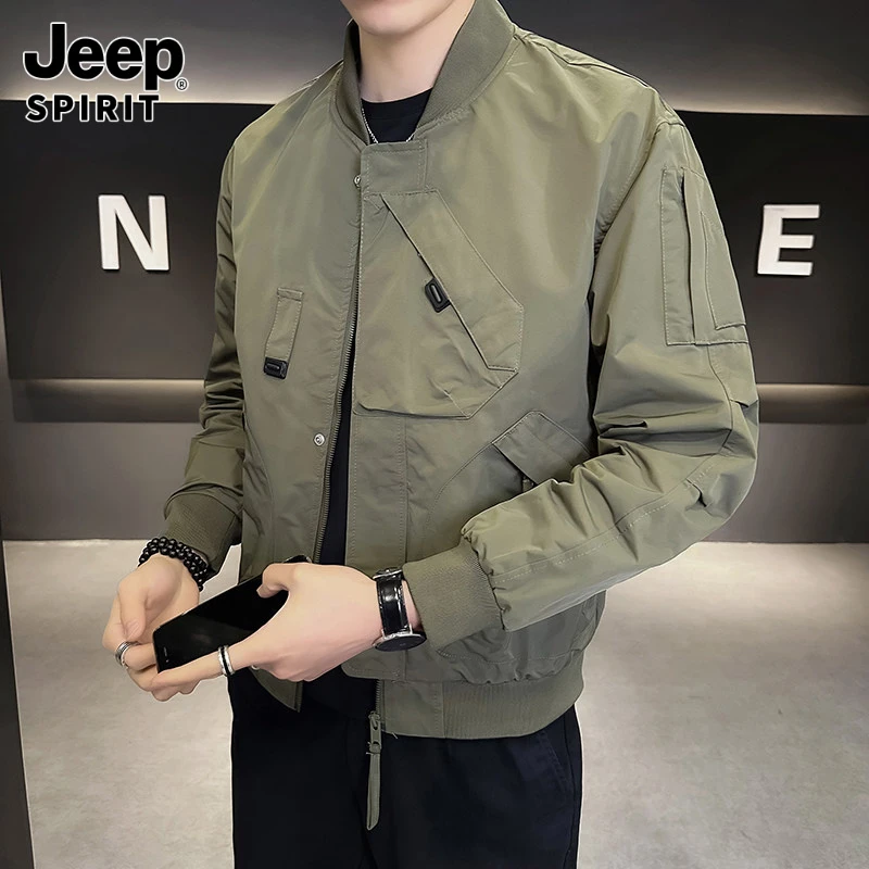 Jeepspirit吉普秋冬季新款男士重工外套棒球领工装夹克男加绒上衣