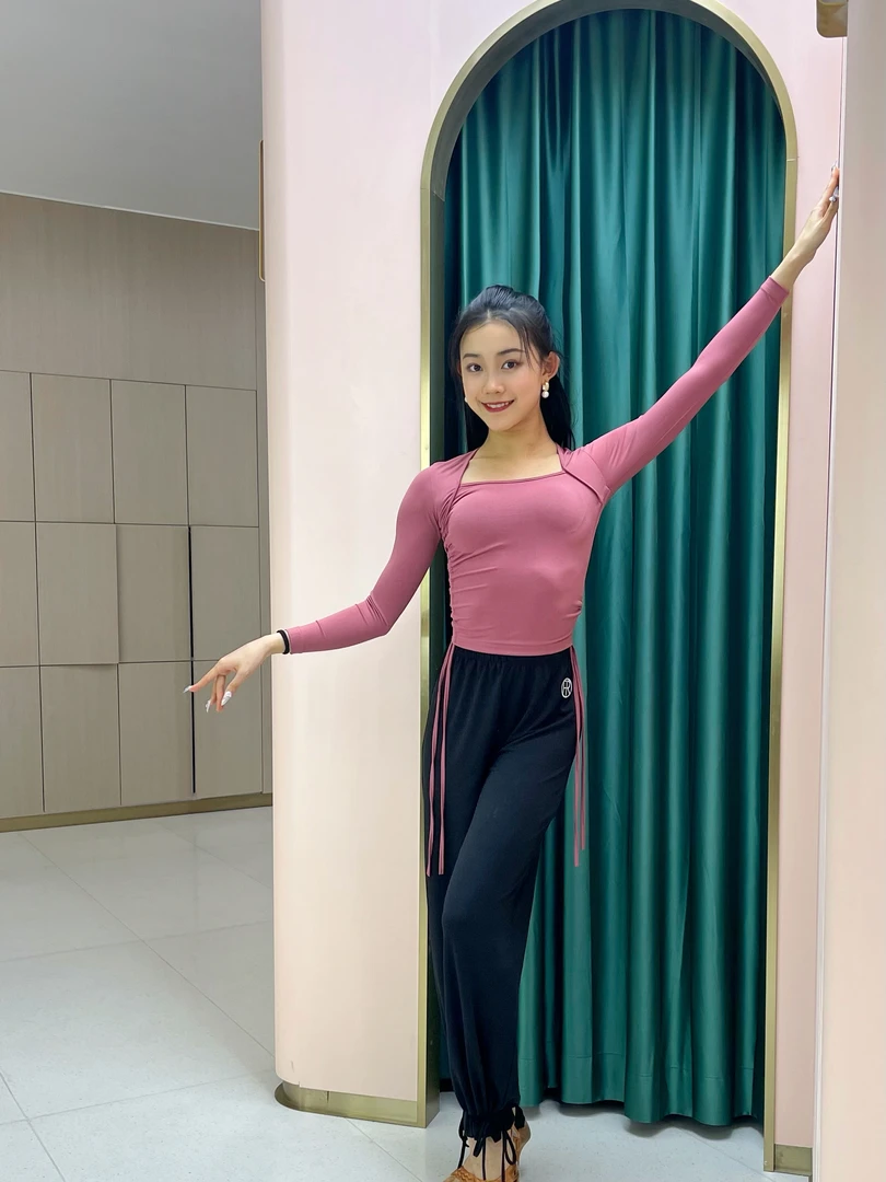 拉丁摩登上衣抽绳上衣可调节粉色气质时尚百搭