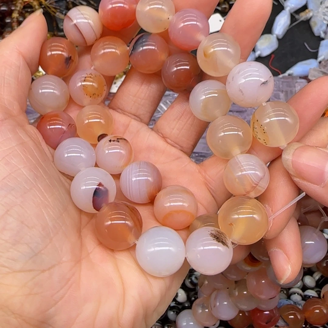 玛瑙/玉髓合金珠宝半成品飘花玛瑙14mm一条