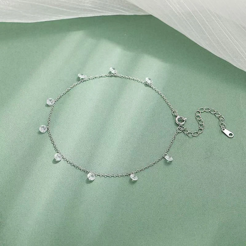 925银合成锆石脚链 水滴女原创设计甜美链子网红小众简约坠链女款