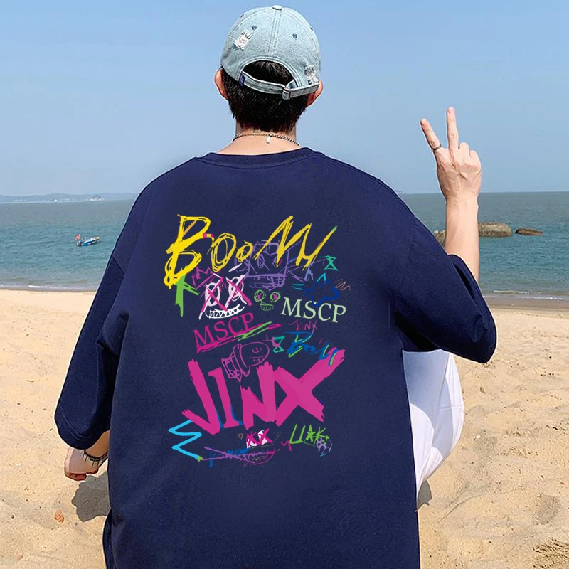 美式重磅纯棉T恤男短袖涂鸦印花上衣服男女装宽松百搭痞帅青少年
