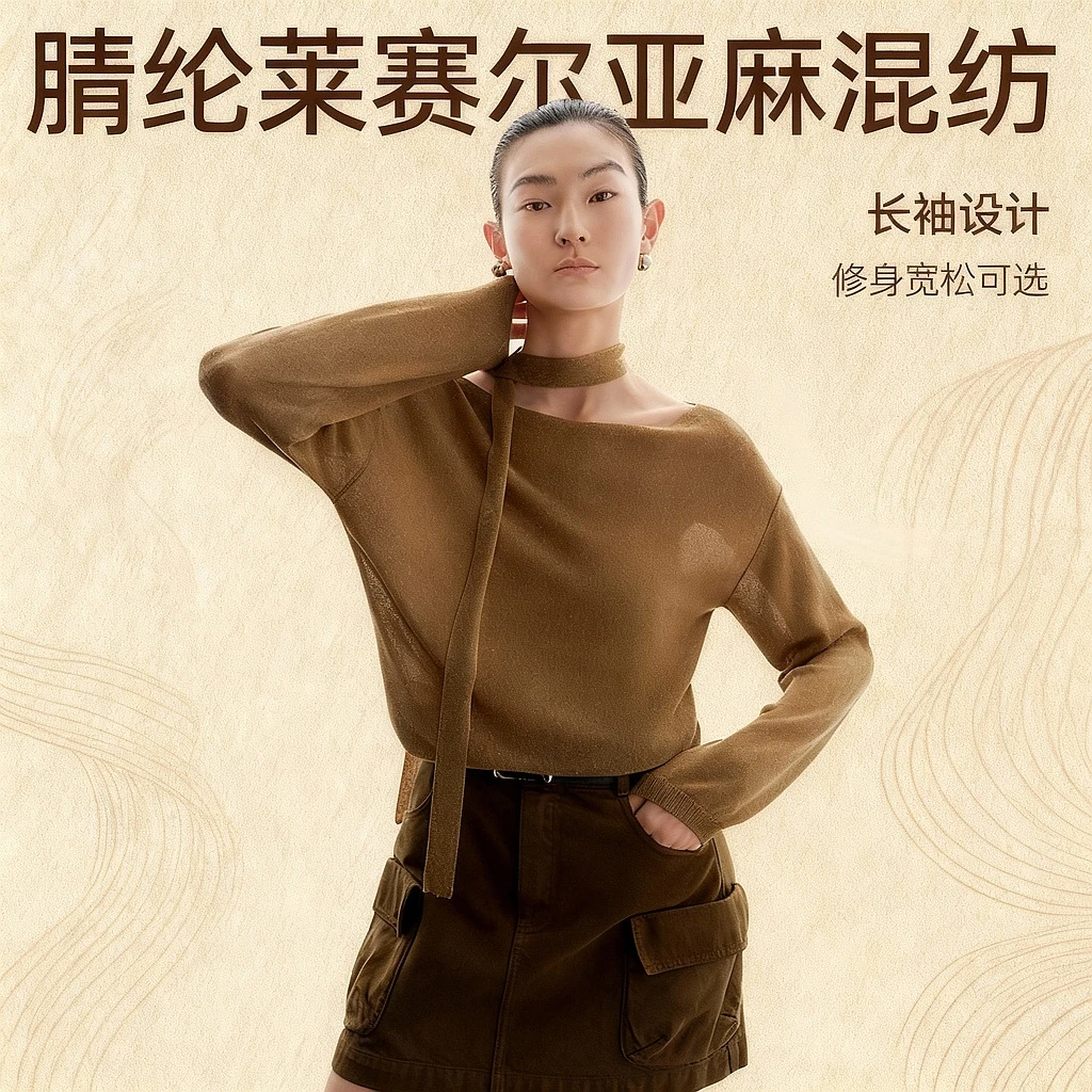 【针织衫】【商场同款新品】艾诺丝雅诗 流光风气质飘带上衣AR803039