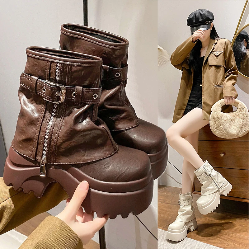 短筒裤管靴马丁靴女2025秋冬季新款时尚百搭厚底爆款靴子高跟短靴