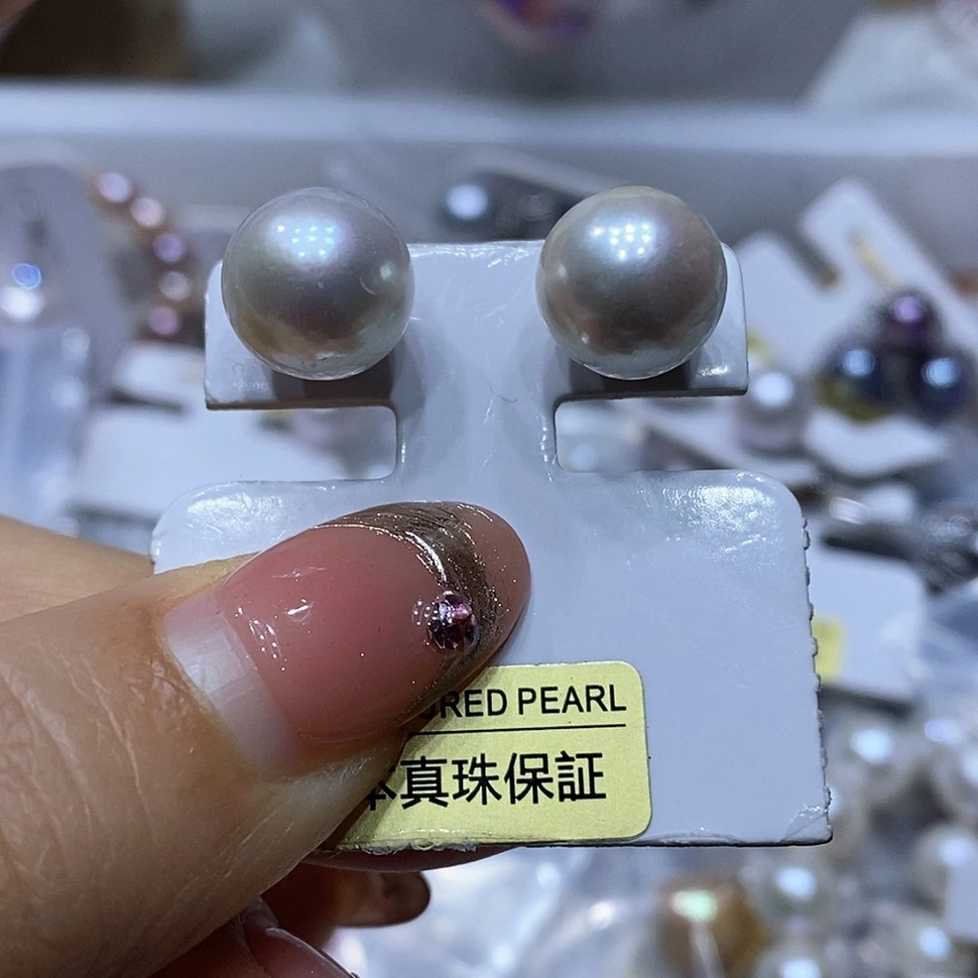 淡水珍珠耳钉银S925镶嵌