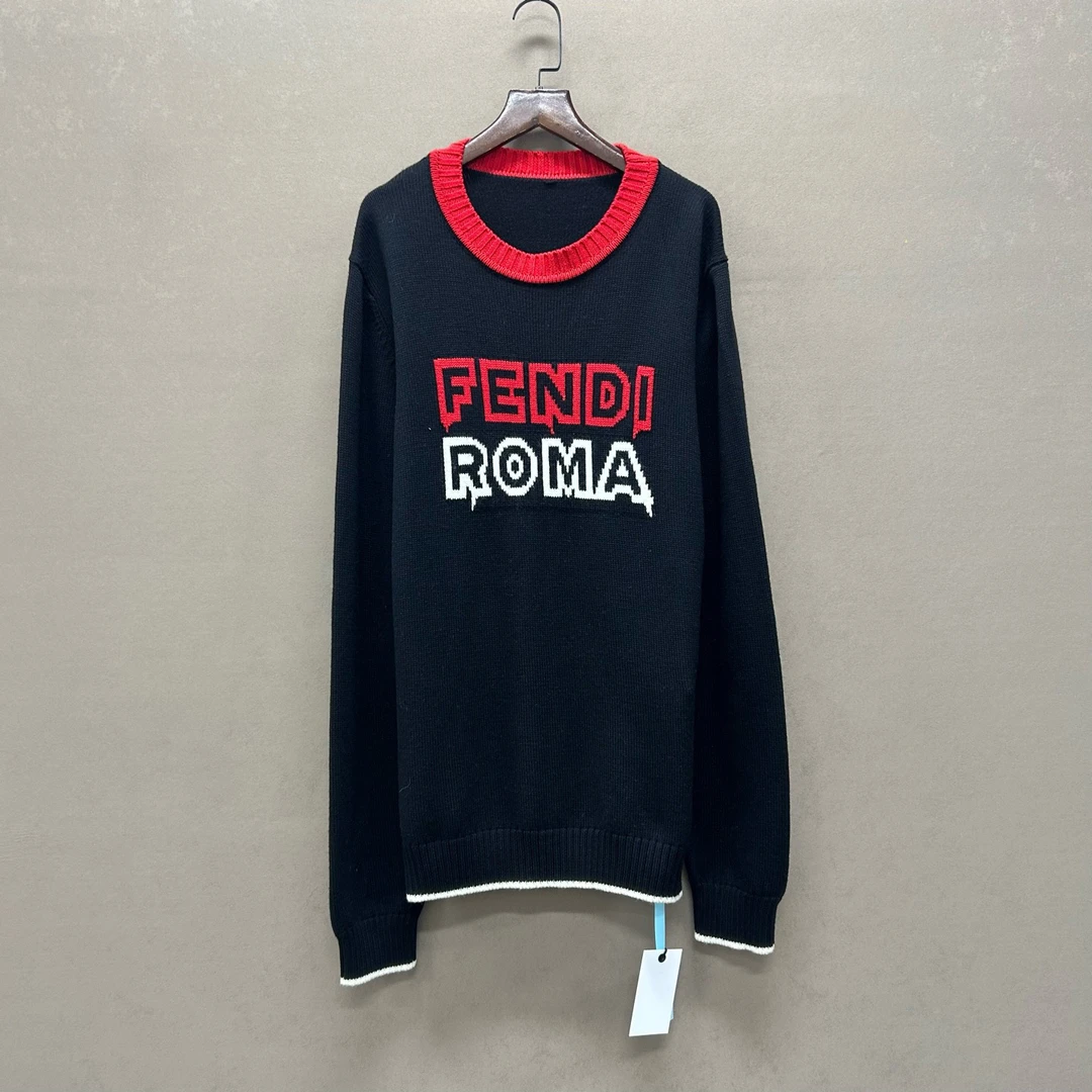 99新 FENDI/芬迪 （pm）罗马刺绣提花圆领套头针织衫 52码 ys000136