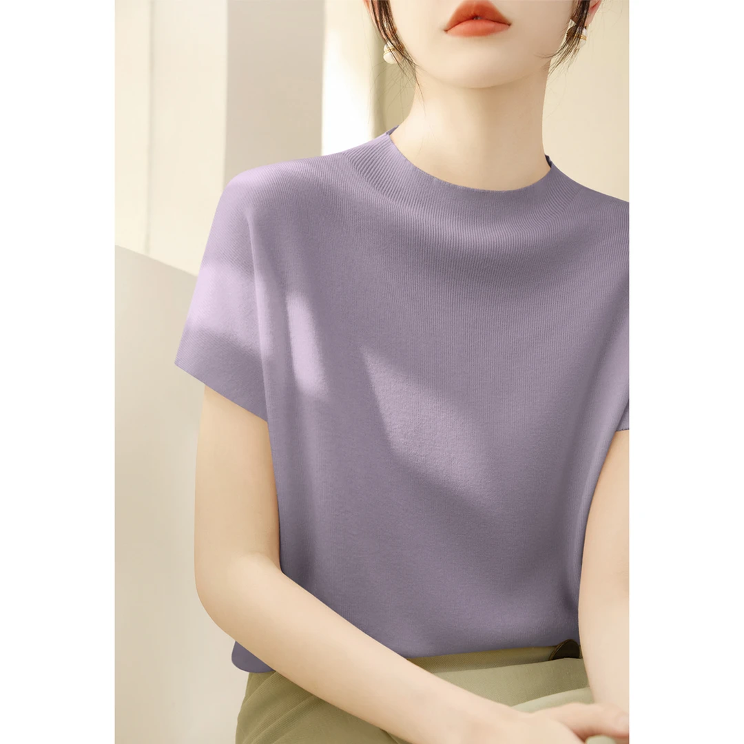 2025年简约套头显瘦上衣女装高级感半高领包肩宽松百搭无袖针织衫