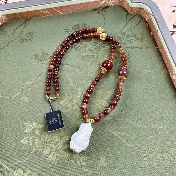 E1168X 紫粉 猛犸牙钟馗项链