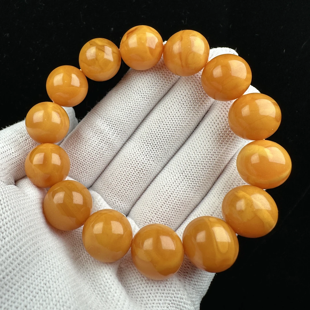 Y3546天然原矿蜜蜡 老蜡手串 15+mm抖音基地质检发货