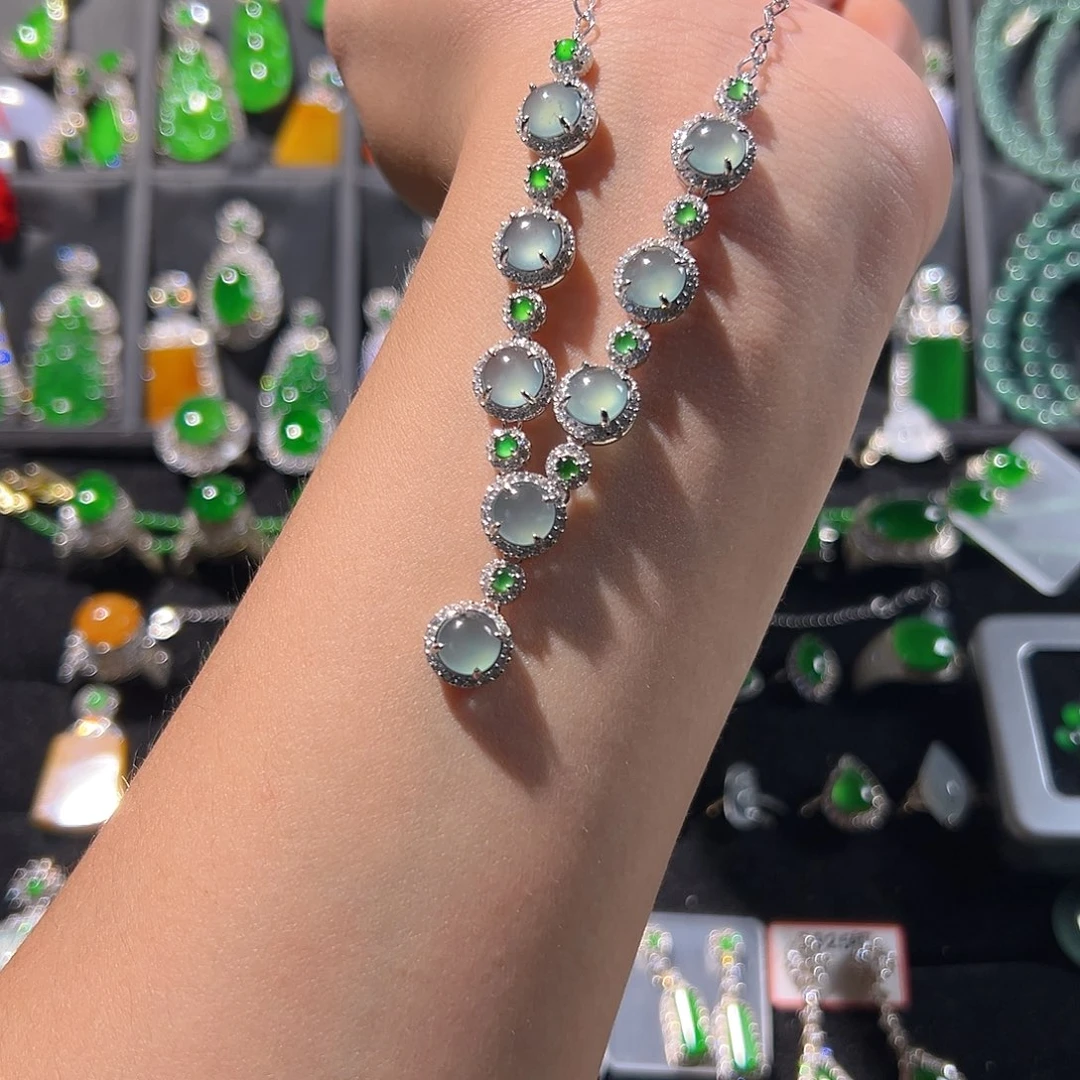 翡翠银S925镶嵌项链吊坠