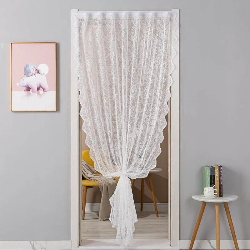 新款蕾丝家用防蚊门帘ins风装饰隔断帘魔术贴免打孔法式珍珠挂帘