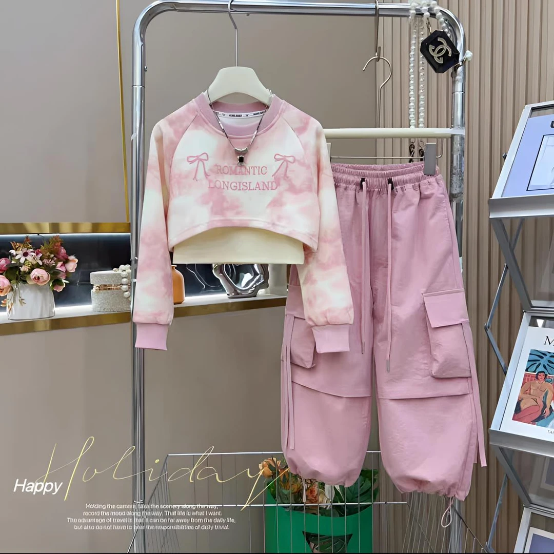 女童时髦套装春秋2025新款潮儿童时尚秋装中大童工装裤三件套大方