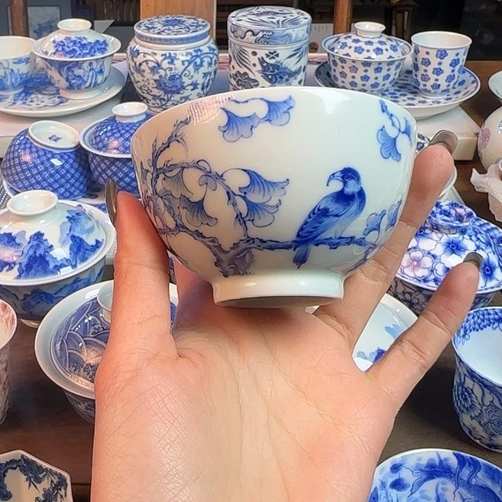 名窑口 花鸟大碗杯放漏绝版