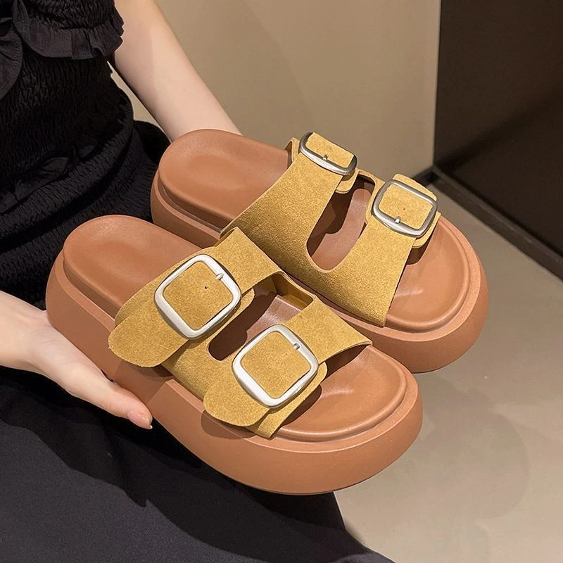 搭扣2025沙滩凉鞋女夏外厚底勃肯拖鞋时尚休闲平底凉拖新款鞋穿