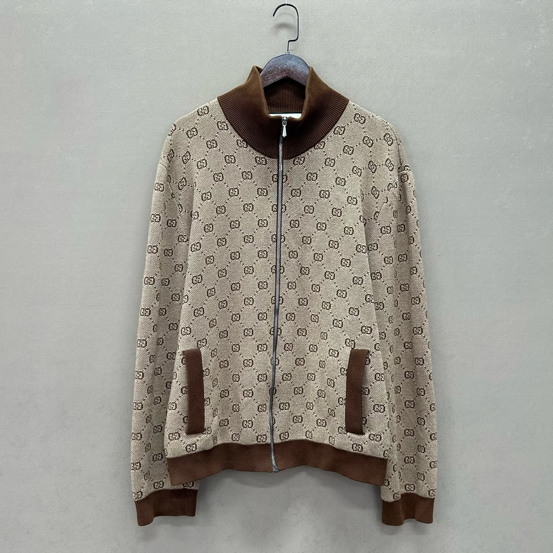 99新 GUCCI/古驰 满印老花提花针织拉链外套 XL码 cl01551