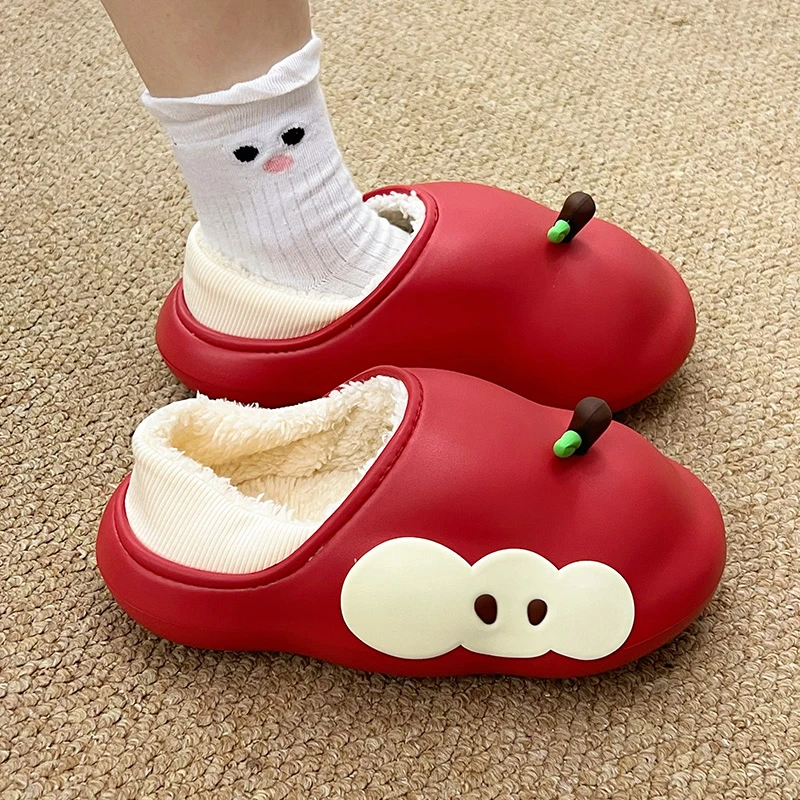 包跟苹果棉拖鞋女款秋冬季家用室内加绒保暖可爱情侣外穿软底棉鞋