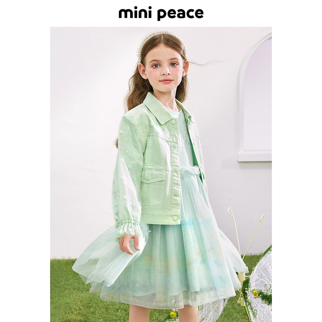 MINIPEACE太平鸟童装女童牛仔夹克儿童外套秋装新款彩牛公主洋气