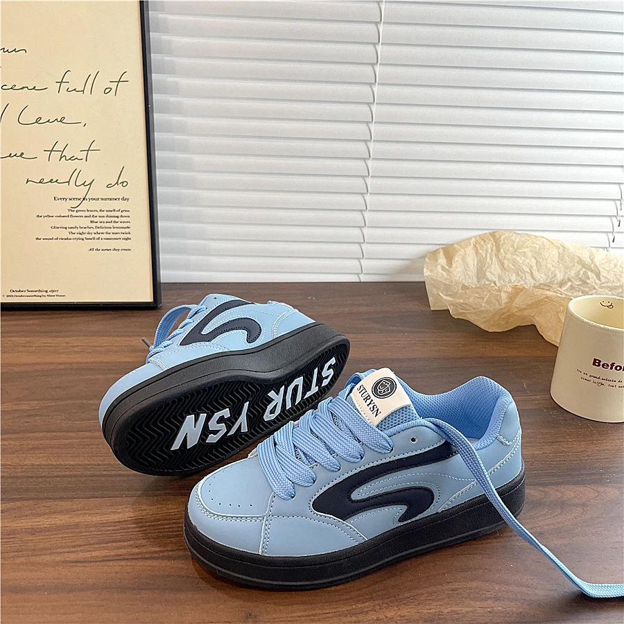 原创蓝莓色少女心面包鞋ins潮2025夏季新款板鞋百搭休闲小白鞋