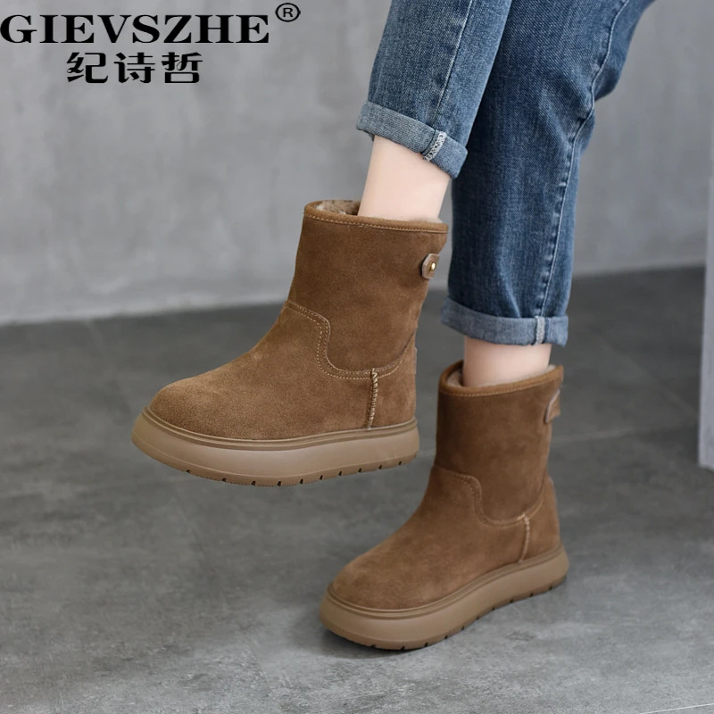 纪诗哲靴子女加绒保暖雪地靴女厚底增高冬季防寒防滑百搭小短靴女