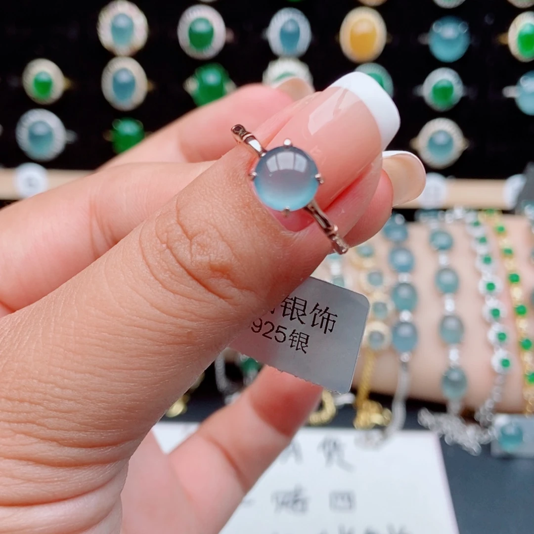 翡翠银S925镶嵌戒指55