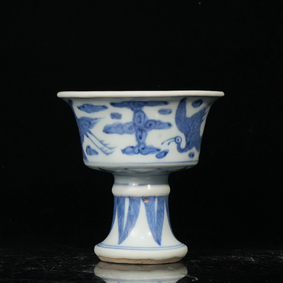 lot16338 6102 明中期 青花高足杯 H:10