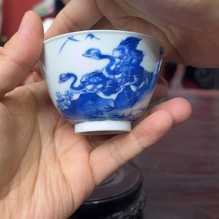 瓷杯子青花芦雁纹杯子