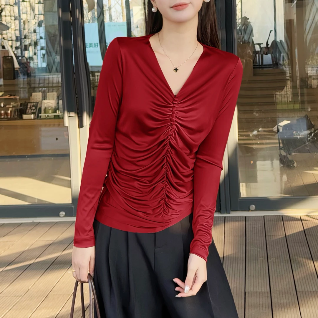 涵玖玥【三醋酸】新款轻柔层次感压褶修身上衣纤79-25-032