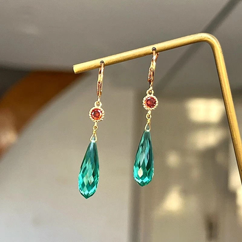 合金耳饰 小众耳环水滴绿色森系耳饰女简约设计高级感新款2025年