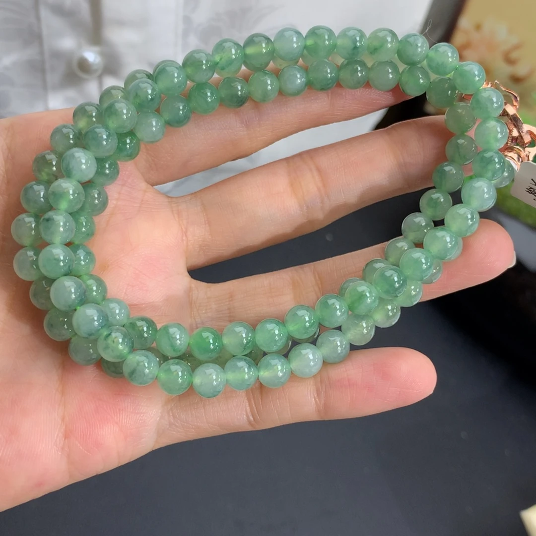 翡翠未镶嵌手串卡6胶润晴飘花项链