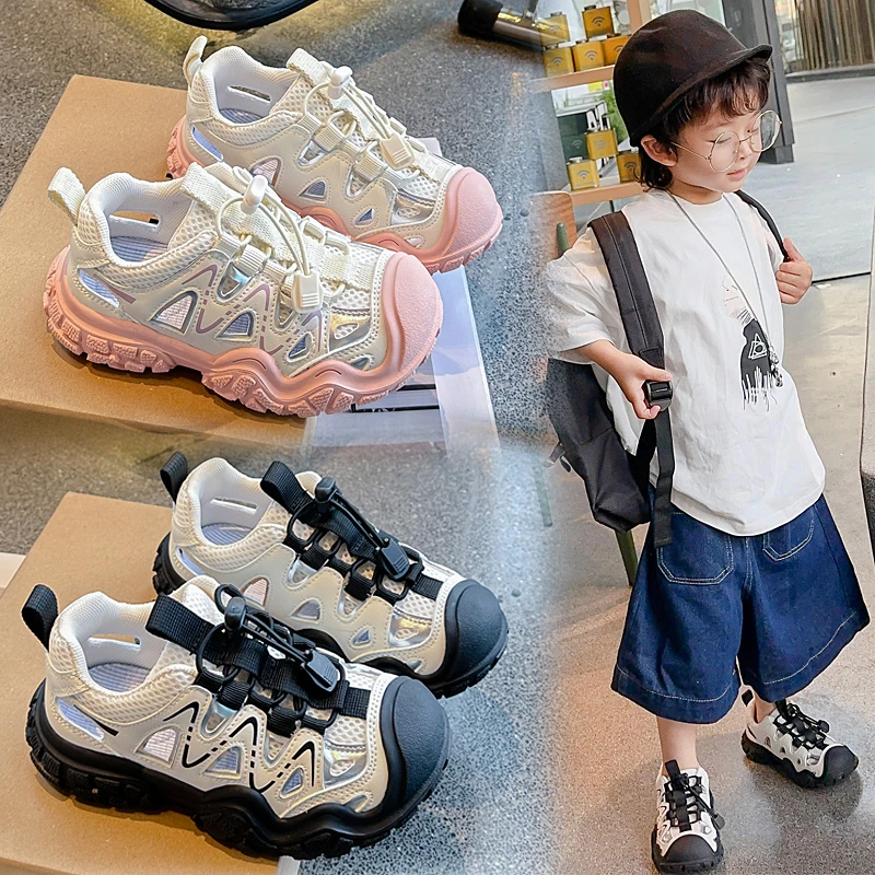 女童镂空运动鞋2025新款夏季男童包头凉鞋中大童休闲沙滩鞋-86106