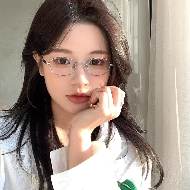 复古文艺眼镜近视眼镜可配度数女神同款椭圆小框纯欲素颜平光镜架