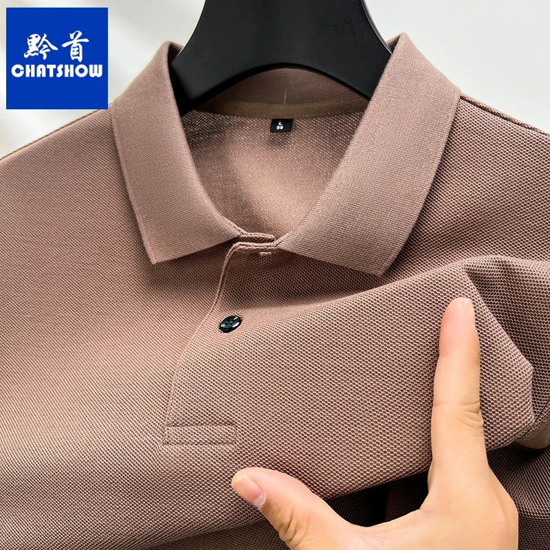 100%丝光棉纯棉男士短袖T恤新款纯色polo衫凉爽舒适商务休闲t恤衫
