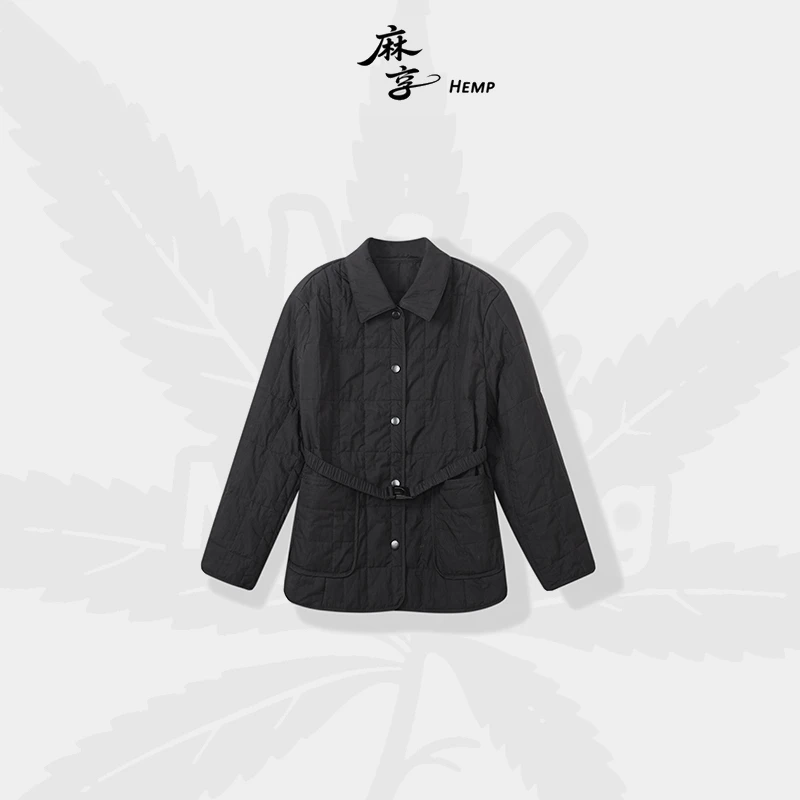 麻享【蜜蜂腰】秋冬新款羊毛填充绗缝收腰翻领棉服女款FSY51035