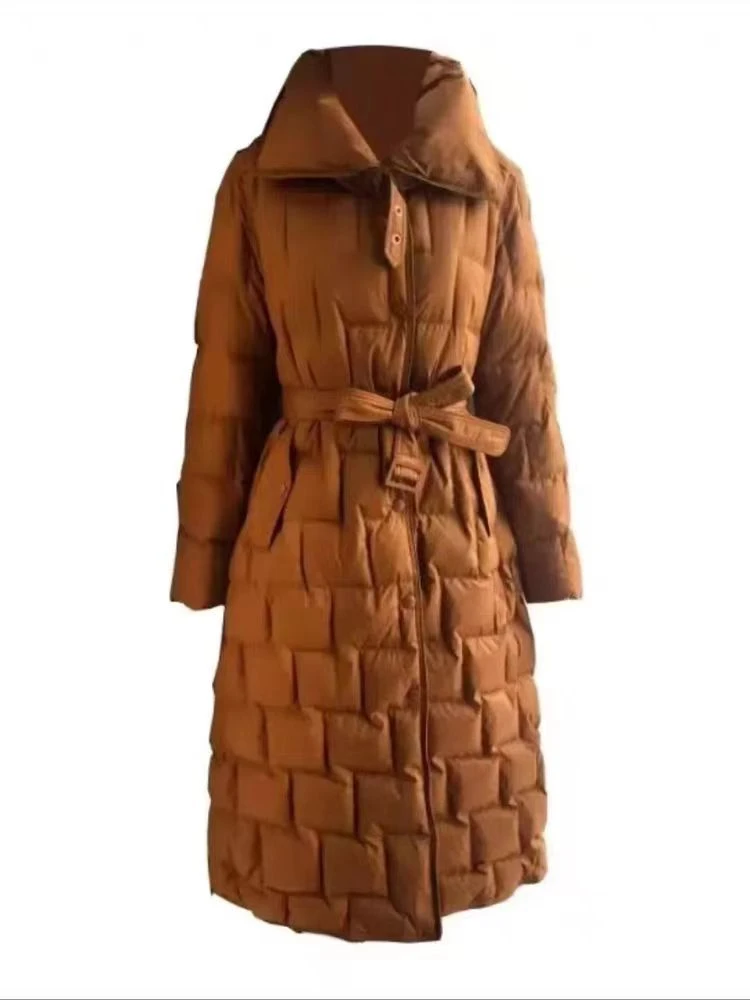 【YE】s长108通勤百搭羽绒服冬季新款90白鸭绒收腰款中长羽绒服0695