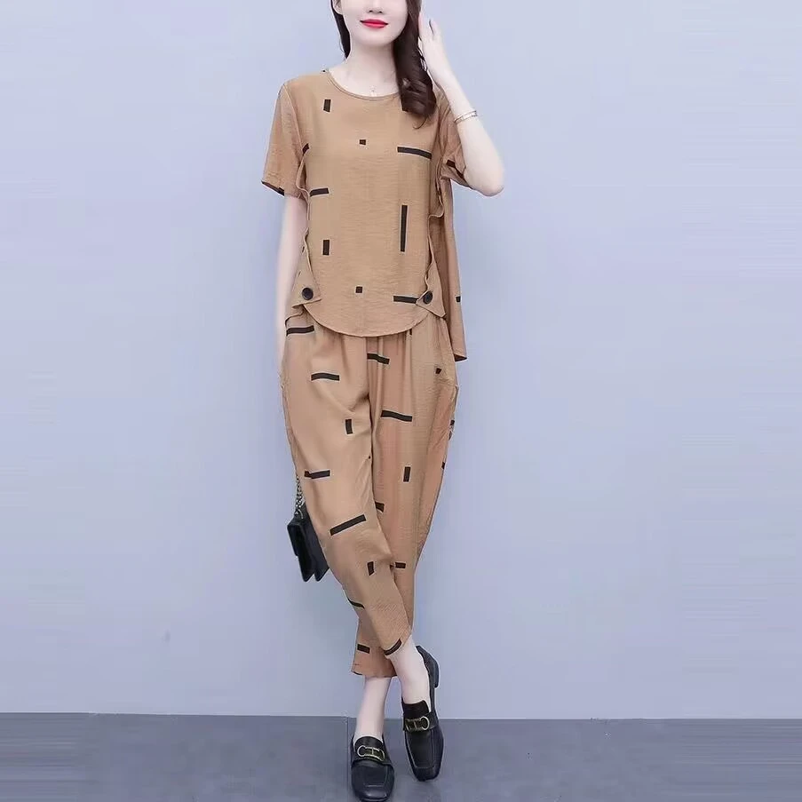 运动套装新款时尚休闲大码显瘦洋气短袖减龄两件套