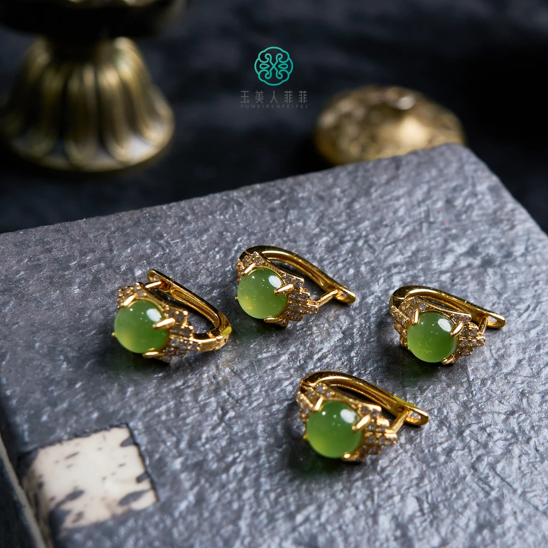 菲菲珠宝好@和田玉耳坠约6mm/多样性发一